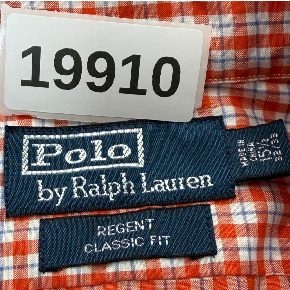 Polo Ralph Lauren Shirt Mens 15.5 Medium Orange Long Sleeve Regent Classic Plaid - Picture 10 of 10